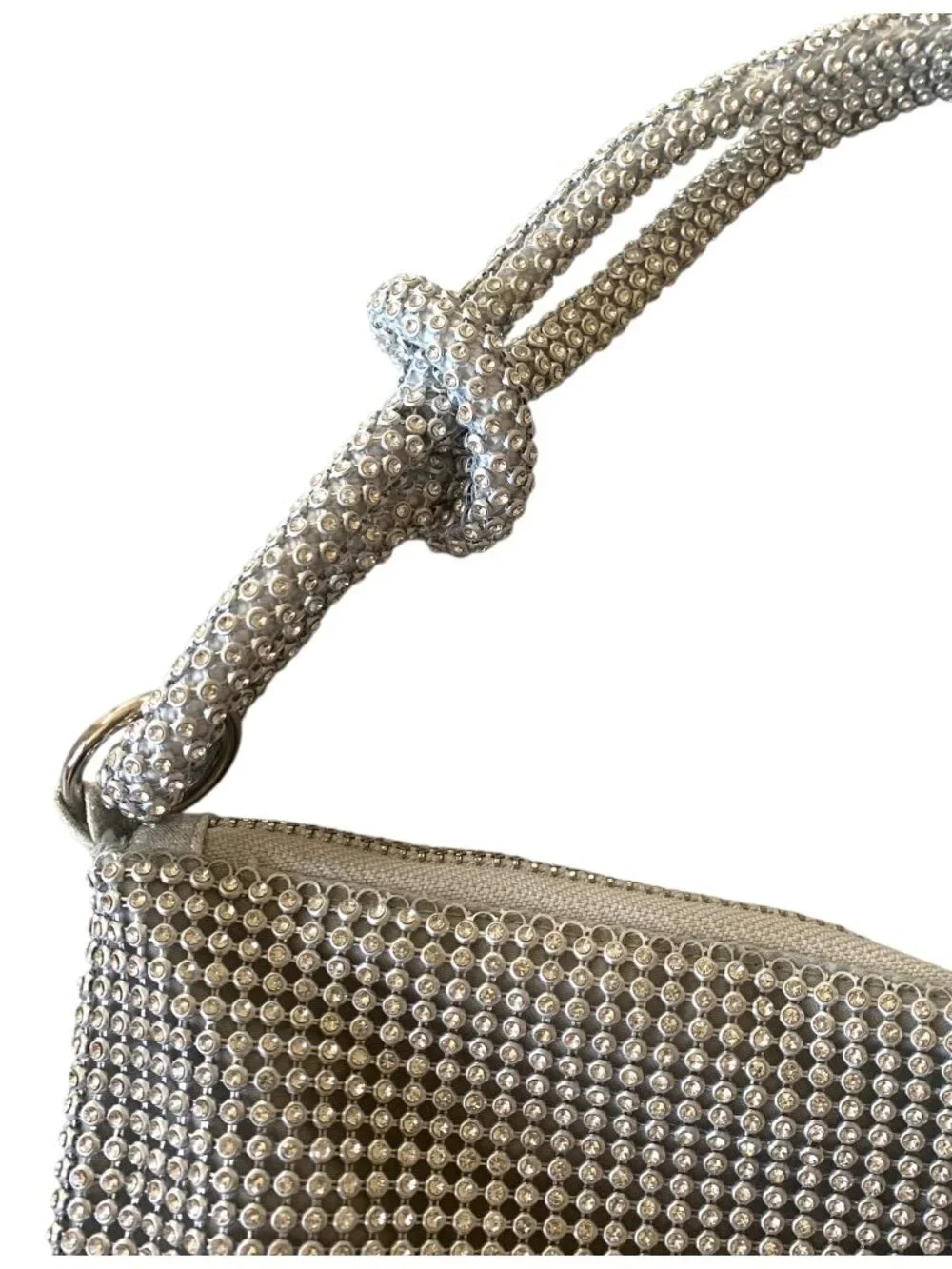 UNBRANDED Silver Rhinestone Small Bedazzled Evening Baguette Style Bag Purse